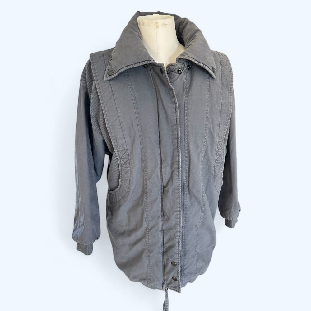 Vintage 80s Pan Asia Insulated Quilted Puffer Coat Mixed Media Gray Blue size S
